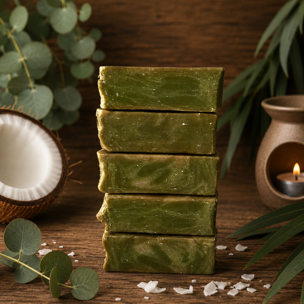COCONUT EUCALYPTUS: Handmade Tallow and Milk Spirulina Sample Soap