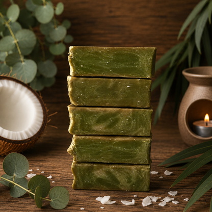 COCONUT EUCALYPTUS: Handmade Tallow and Milk Spirulina Sample Soap