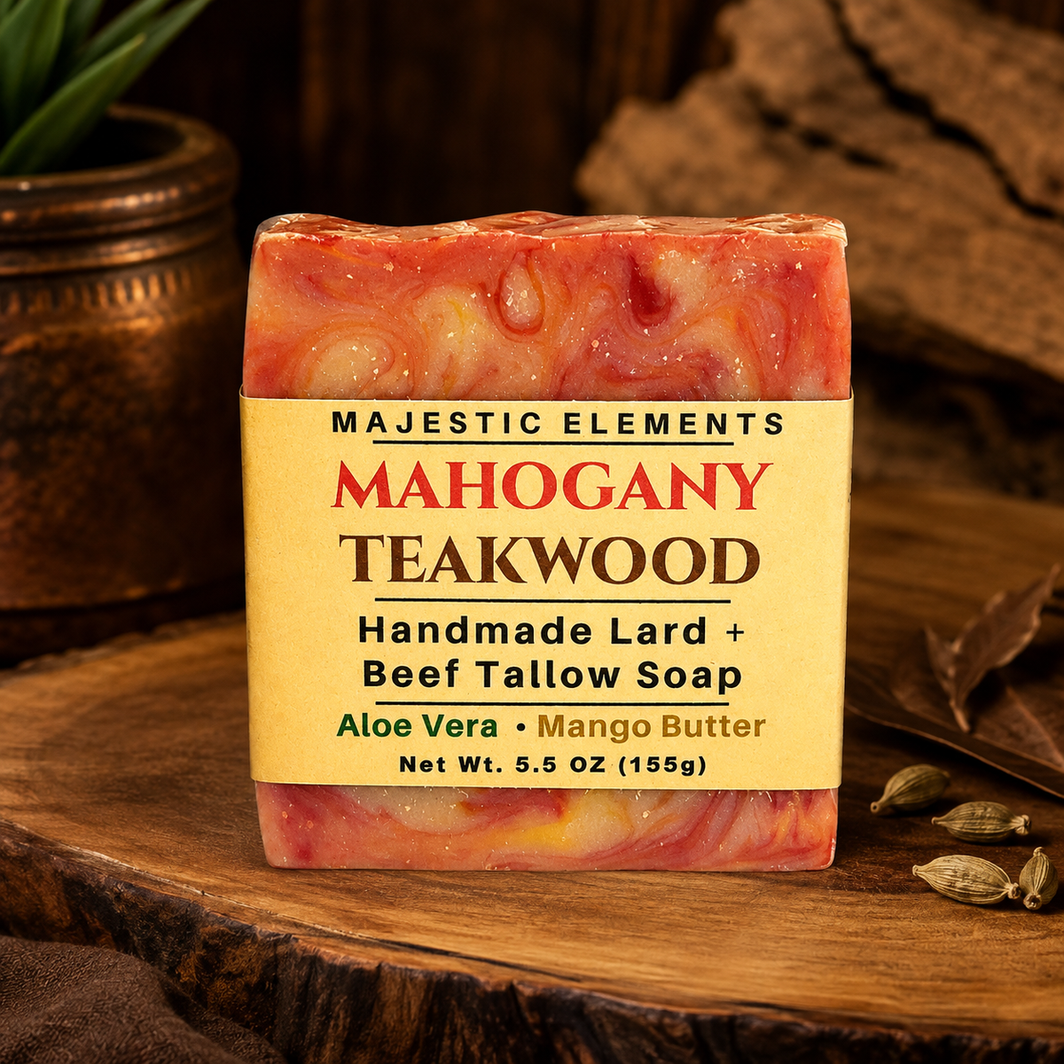 MAHOGANY TEAKWOOD: Handmade Tallow + Lard Masculine Soap
