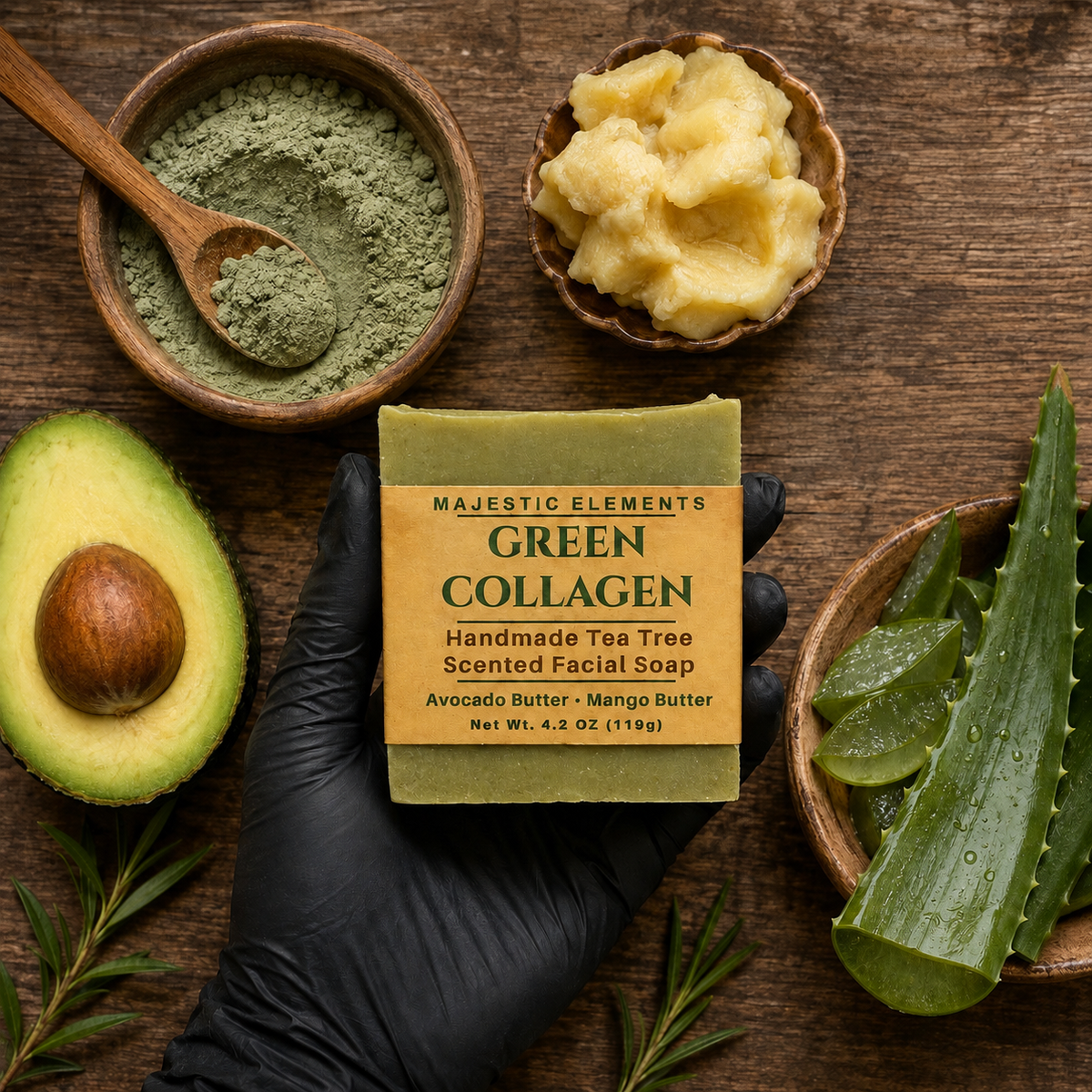 GREEN COLLAGEN: Handmade Tea Tree Scented Nourishing Facial Soap