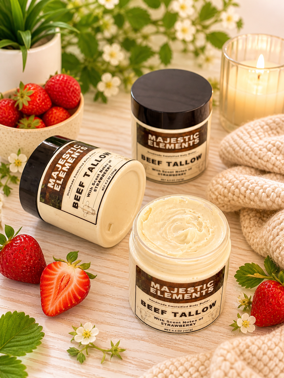 Strawberry Tallow Handcrafted Emulsified Body Butter Body Cream