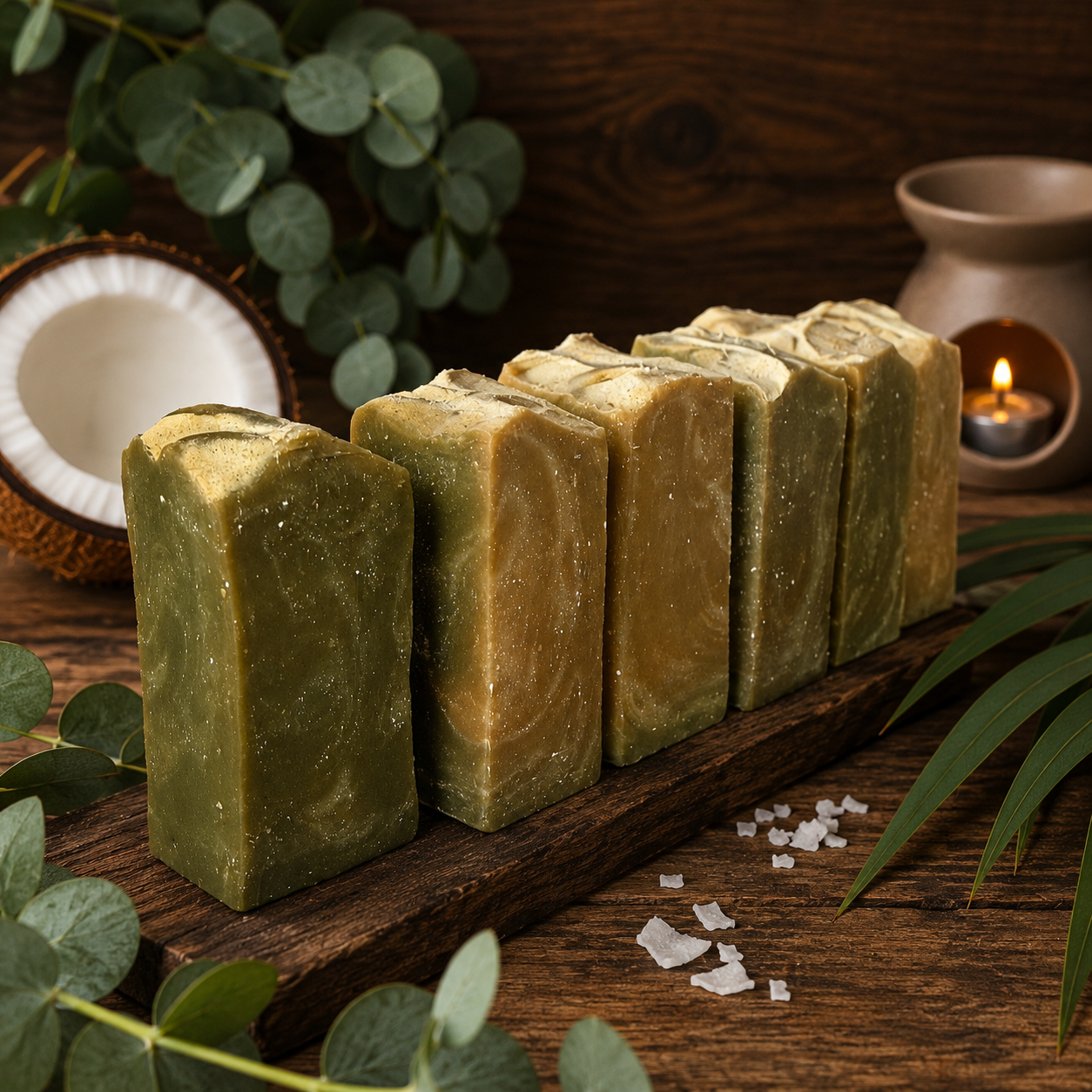 COCONUT EUCALYPTUS: Handmade Tallow and Milk Spirulina Sample Soap