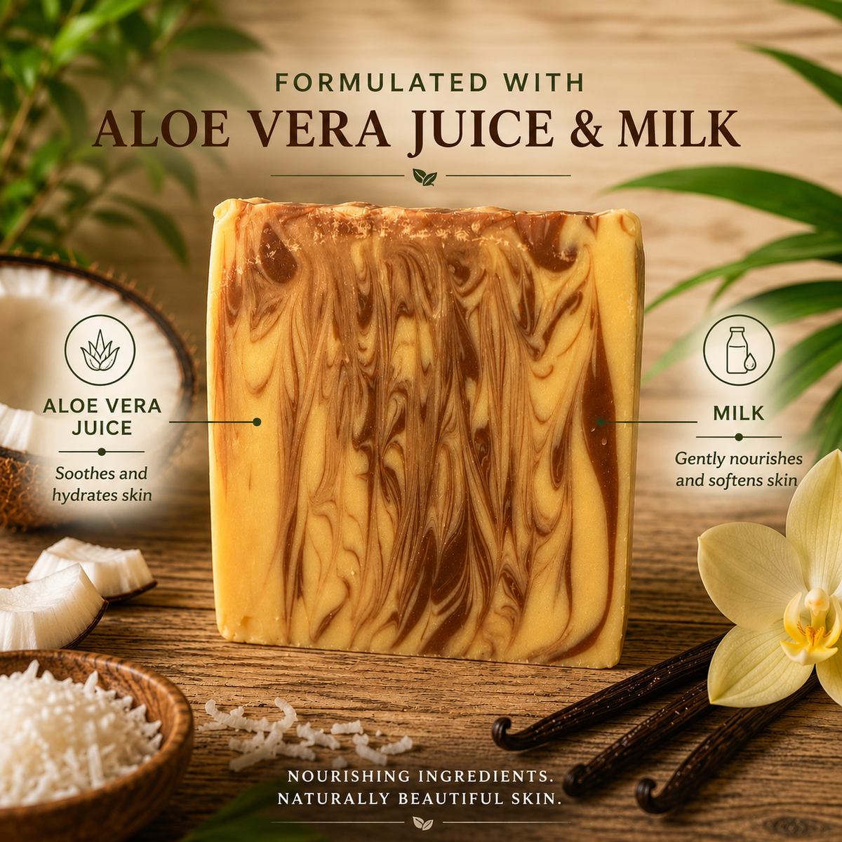 COCONUT VANILLA: Handmade Tallow, Aloe, and Milk Soap