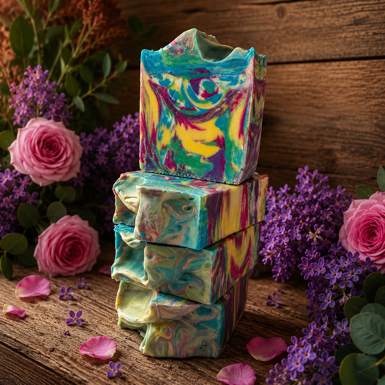 LILAC ROSE: Goats Milk and Lard Handmade Conditioning Rainbow Soap