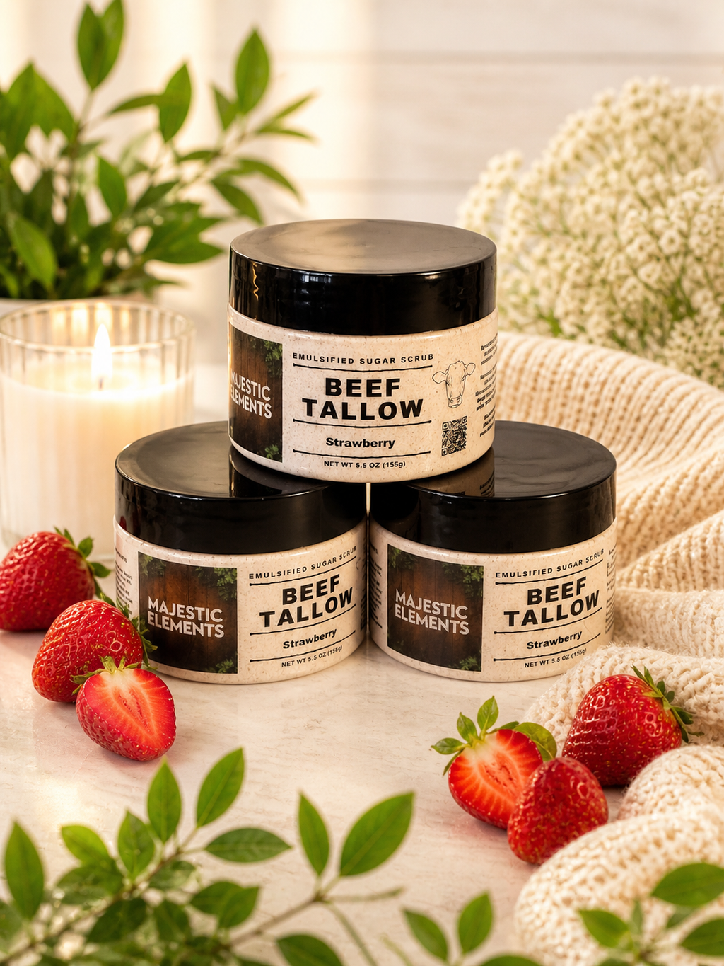 Strawberry Tallow Handmade Emulsified Sugar Scrub Body Sctub