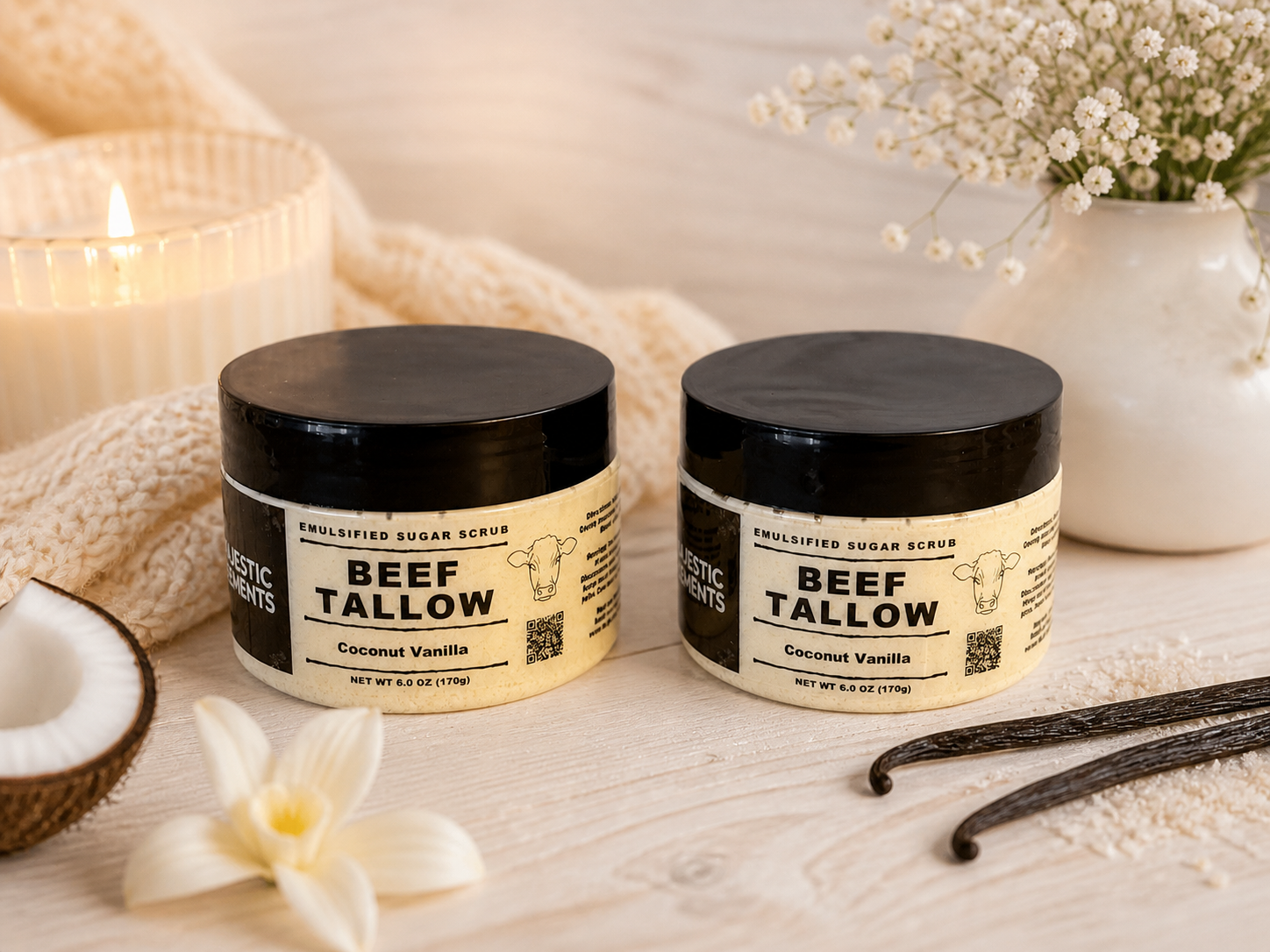 Coconut Vanilla Emulsified Handmade Tallow Sugar Scrub Body Scrub