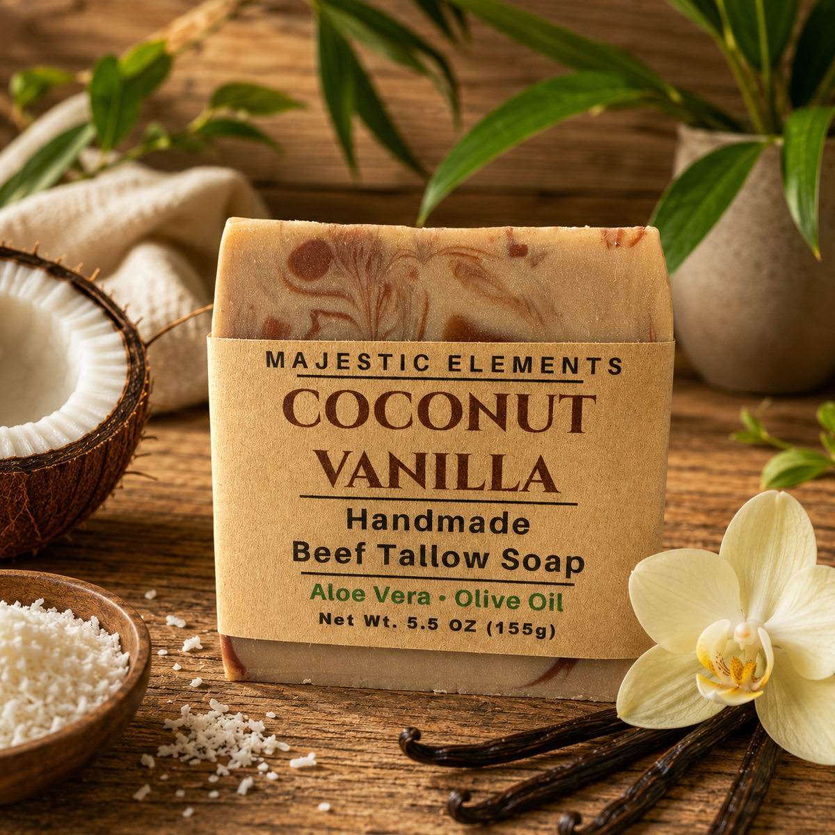 COCONUT VANILLA: Handmade Tallow, Aloe, and Milk Soap