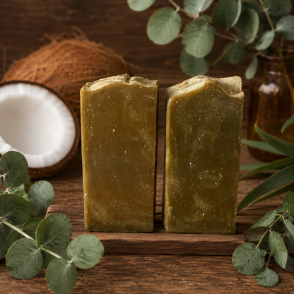 COCONUT EUCALYPTUS: Handmade Tallow and Milk Spirulina Sample Soap