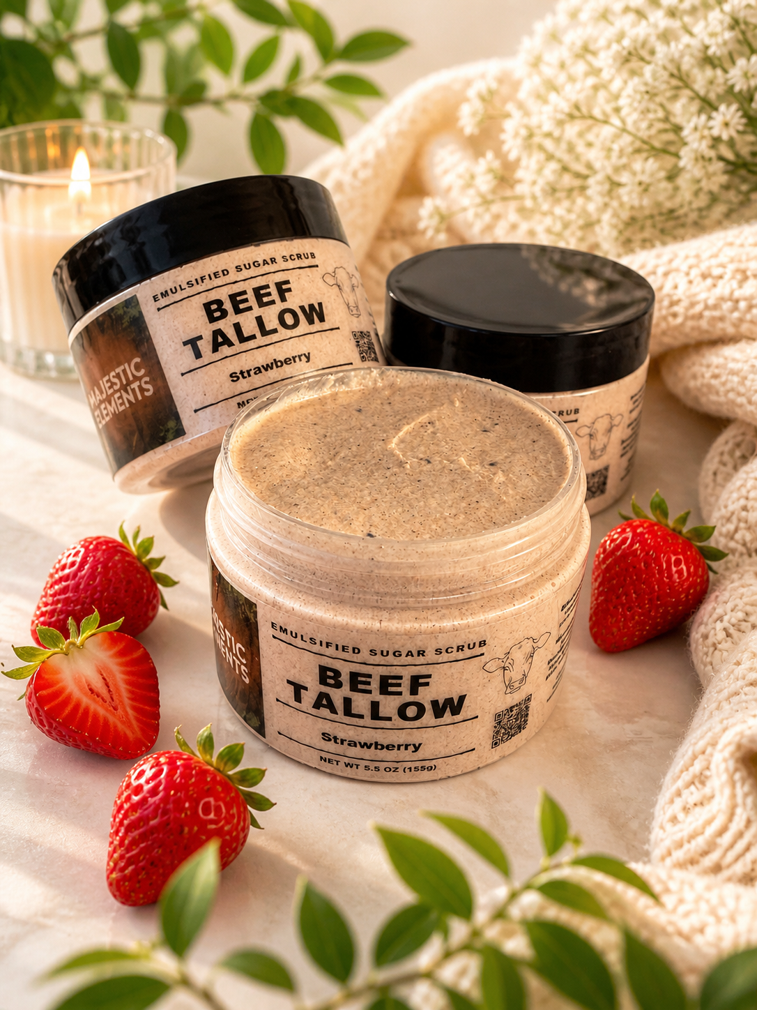 Strawberry Tallow Handmade Emulsified Sugar Scrub Body Sctub