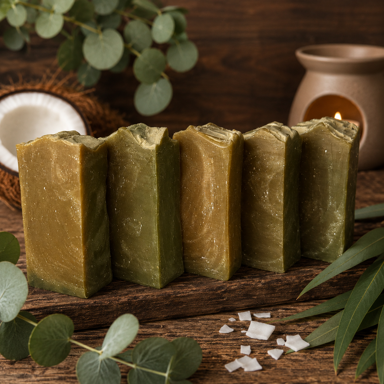 COCONUT EUCALYPTUS: Handmade Tallow and Milk Spirulina Sample Soap