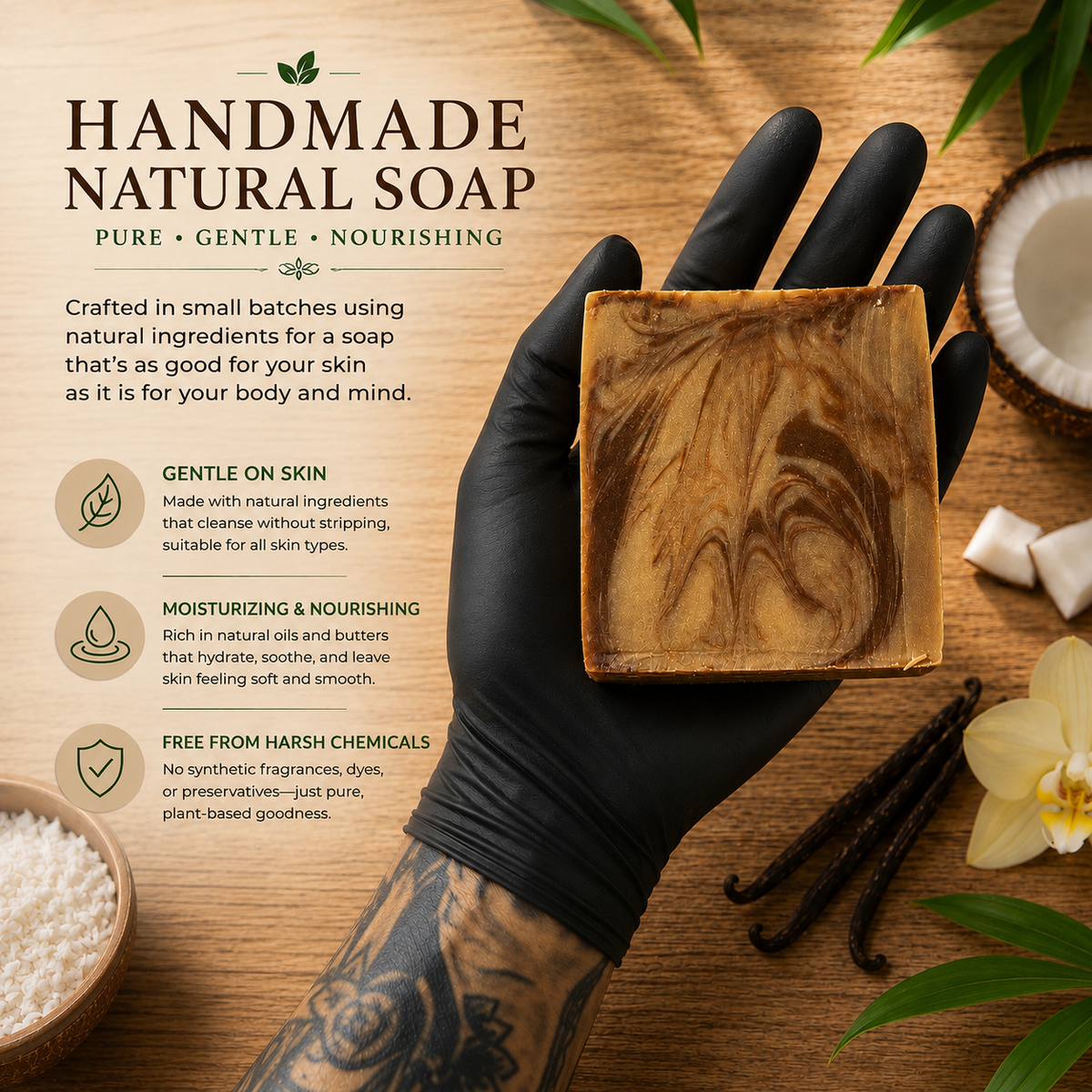 COCONUT VANILLA: Handmade Tallow, Aloe, and Milk Soap