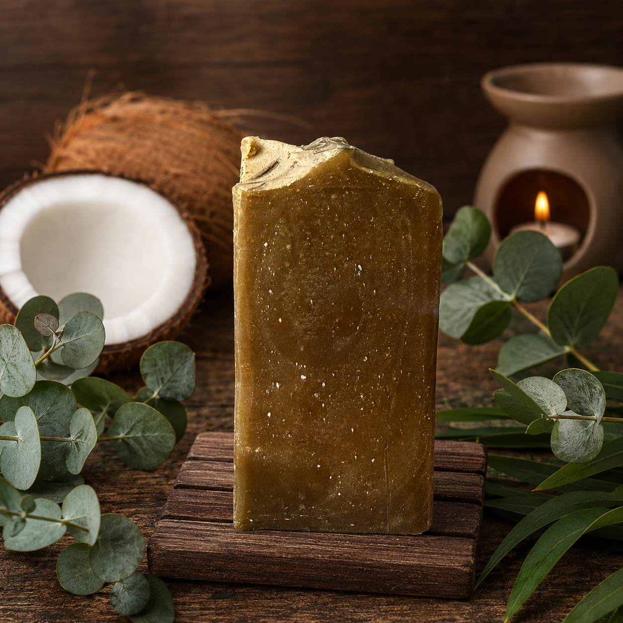 COCONUT EUCALYPTUS: Handmade Tallow and Milk Spirulina Sample Soap