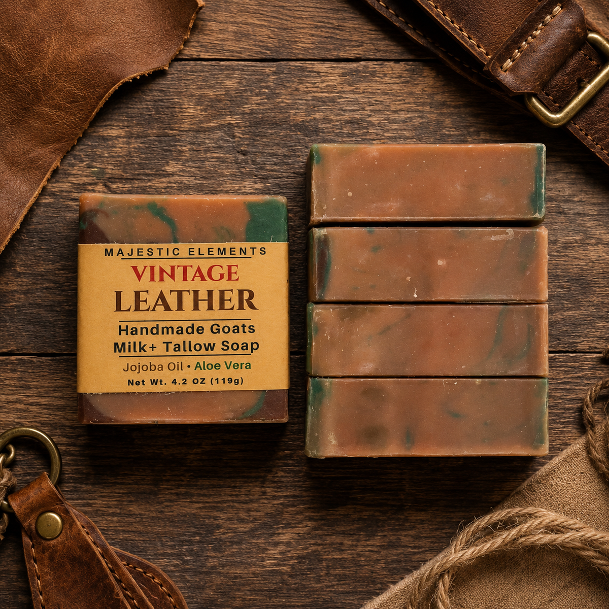 VINTAGE LEATHER: Handmade Goats Milk+Tallow Masculine Soap