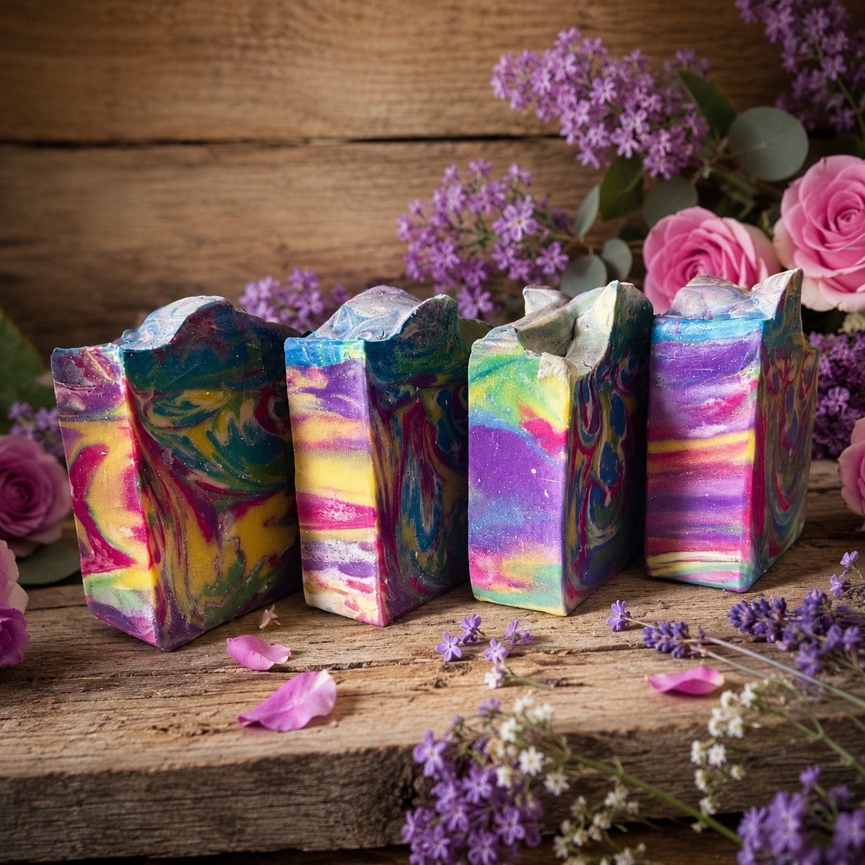 LILAC ROSE: Goats Milk and Lard Handmade Conditioning Rainbow Soap