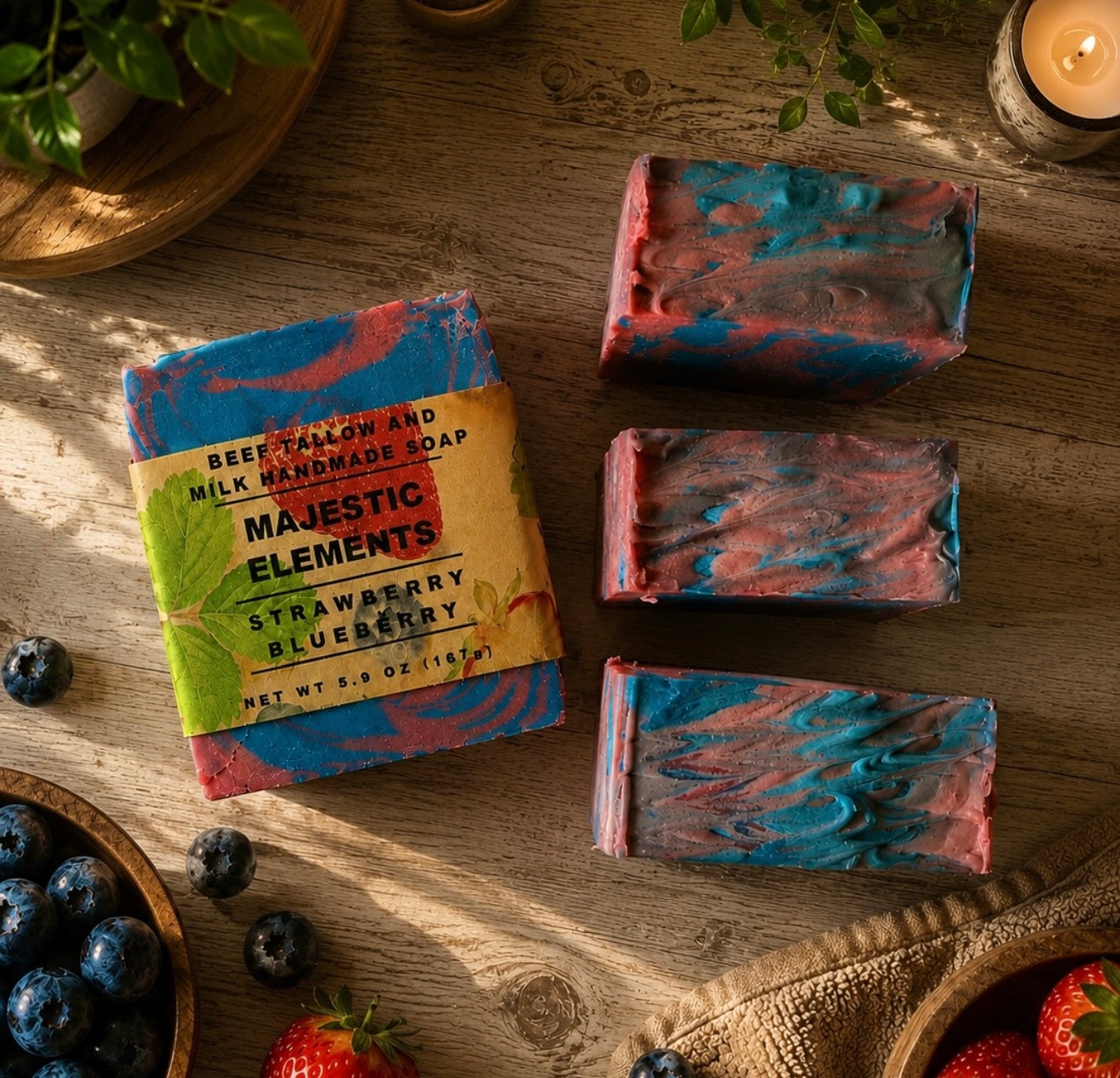 Strawberry Blueberry Handmade Beef Tallow and Milk Soap