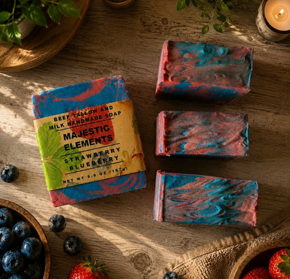 Strawberry Blueberry Handmade Beef Tallow and Milk Soap