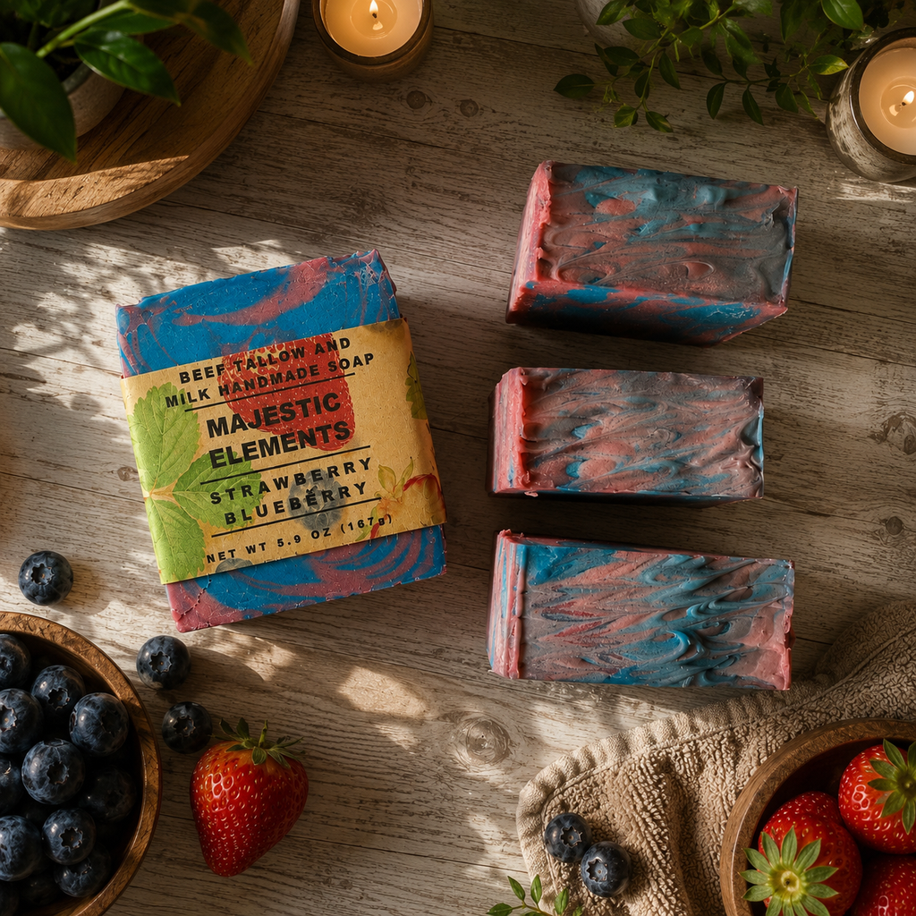 Strawberry Blueberry Handmade Beef Tallow and Milk Soap