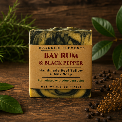 Bay Rum & Black Pepper Handmade Exfoliating Tallow and Milk Masculine Soap
