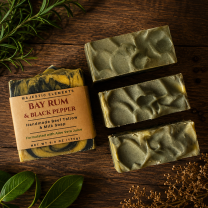 Bay Rum & Black Pepper Handmade Exfoliating Tallow and Milk Masculine Soap
