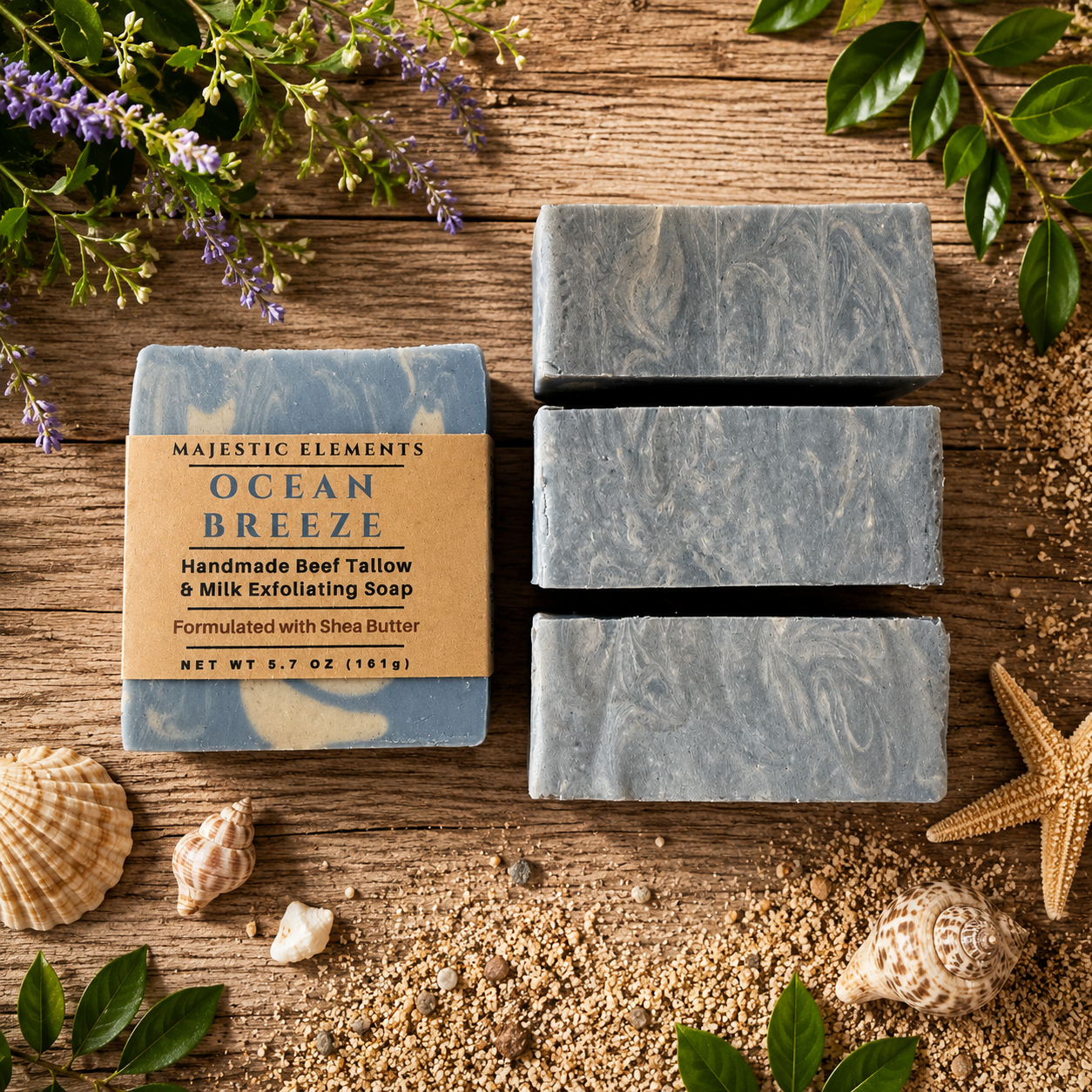 OCEAN BREEZE: Exfoliating Beef Tallow Handmade Artisan Sand Soap