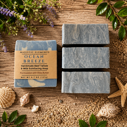 OCEAN BREEZE: Exfoliating Beef Tallow Handmade Artisan Sand Soap