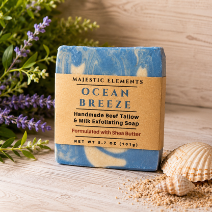 OCEAN BREEZE: Exfoliating Beef Tallow Handmade Artisan Sand Soap