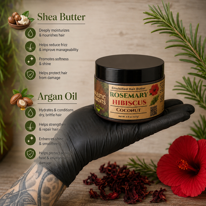 ROSEMARY & HIBISCUS: Handmade Coconut Scented Hair Butter
